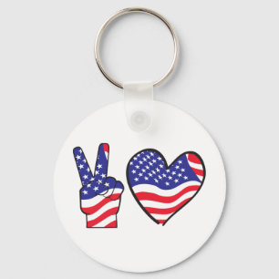 Patriotic Peace Sign and Heart Key Ring