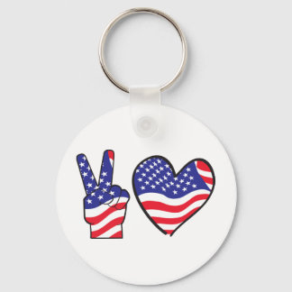 Patriotic Peace Sign and Heart Key Ring