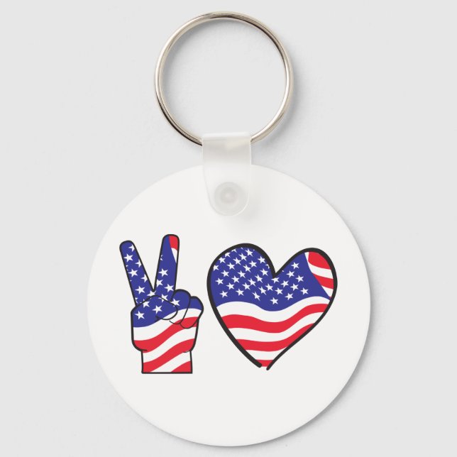 Patriotic Peace Sign and Heart Key Ring (Front)