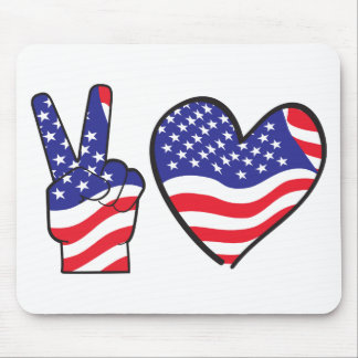 Patriotic Peace Sign and Heart Mouse Pad