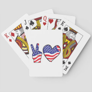 Patriotic Peace Sign and Heart Playing Cards