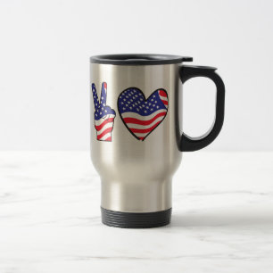 Patriotic Peace Sign and Heart Travel Mug