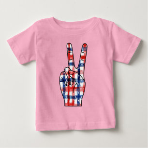 Patriotic Peace Sign Hand Abstract US Flag Pattern Baby T-Shirt