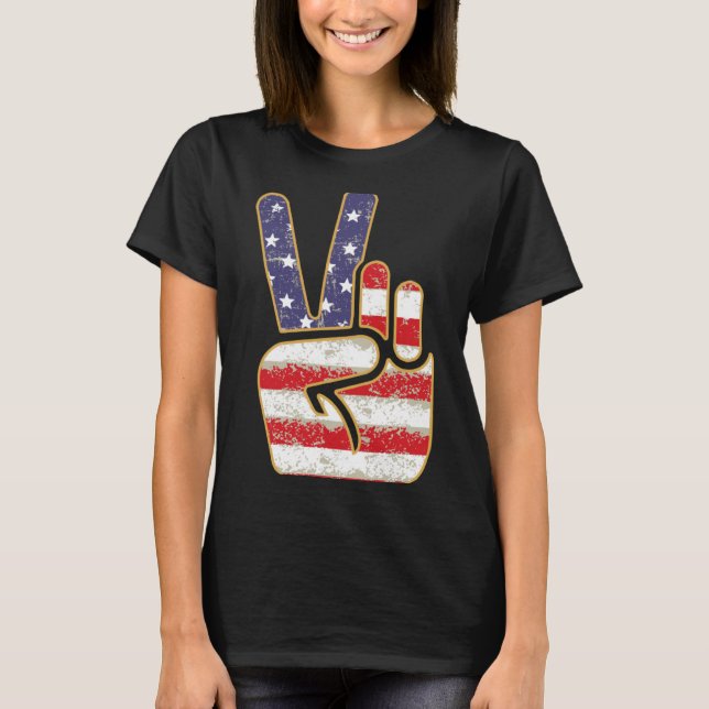 Patriotic Peace Sign Hand Symbol Americans T-Shirt (Front)