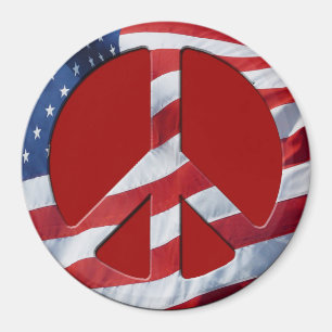 Patriotic Peace Symbol - US Flag No More War Theme Magnet