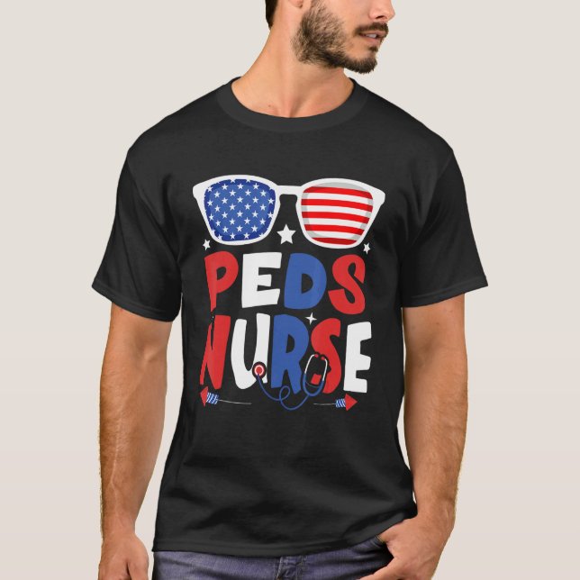 Patriotic Peds Nurse 4th Of July American Sunglass T-Shirt (Front)