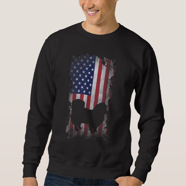 Patriotic Pekingese American Flag Cool Dog   Sweatshirt (Front)