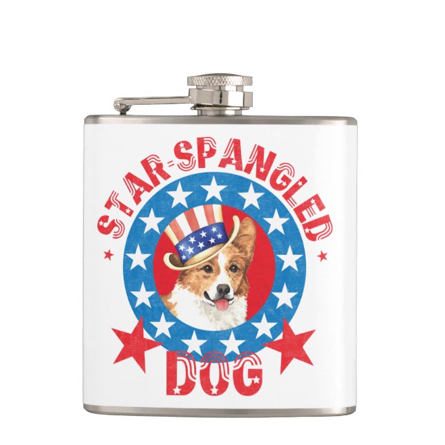 Patriotic Pembroke Welsh Corgi Hip Flask (Front)