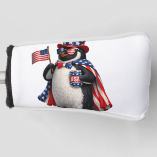 Patriotic Penguin American Flag Outfit 4th of July Golf Head Cover