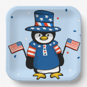 Patriotic Penguin Paper Plate