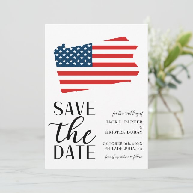 Patriotic Pennsylvania Destination Wedding Save The Date (Standing Front)