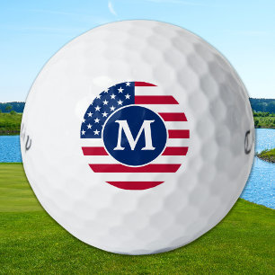 Patriotic Personalised Monogram American Flag Golf Balls