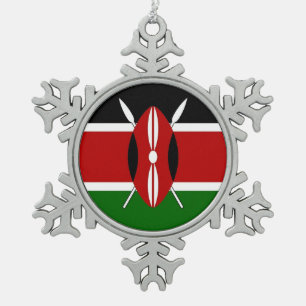 Patriotic Pewter Snowflake Ornament Kenya Flag