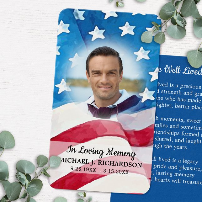Patriotic Photo American Flag Funeral Prayer Card  (Creator Uploaded)