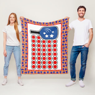 Patriotic Pickleball Red White Blue American Flag  Fleece Blanket