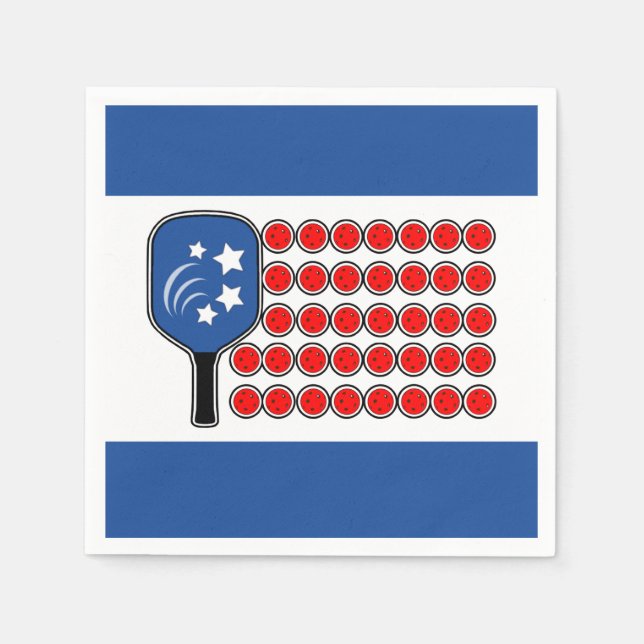 Patriotic Pickleball Red White Blue American Flag  Napkin (Front)