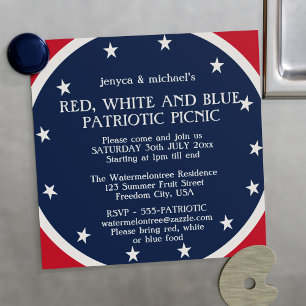 Patriotic Picnic Stars 4th of July Red White Blue Magnetic Invitation