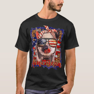 Patriotic Pig USA Flag 4th of July Sunflower Leopa T-Shirt
