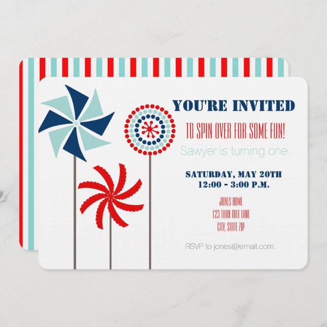 Patriotic Pinwheel Birthday Invitation (Front/Back)