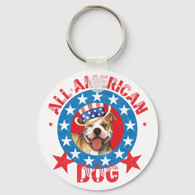 Patriotic Pit Bull Terrier Key Ring (Front)