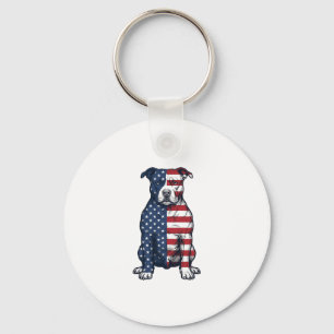 Patriotic Pit Bull Vintage Engraving Vector Design Key Ring