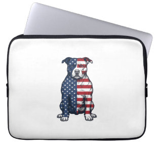 Patriotic Pit Bull Vintage Engraving Vector Design Laptop Sleeve