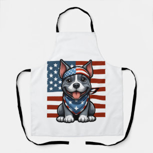 Patriotic Pitbull American Flag 4th of July BBQ Apron