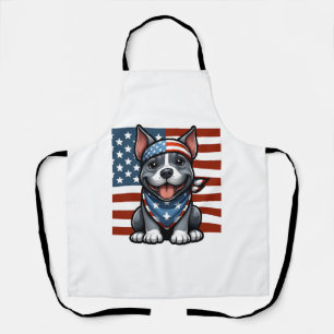 Patriotic Pitbull American Flag 4th of July BBQ Apron