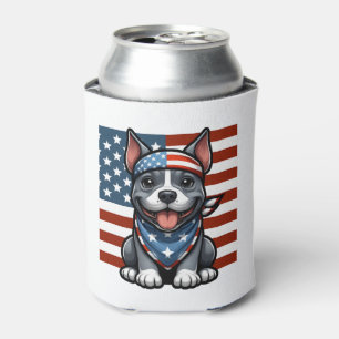 Patriotic Pitbull American Flag 4th of July BBQ Can Cooler