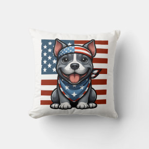 Patriotic Pitbull American Flag 4th of July BBQ Cushion