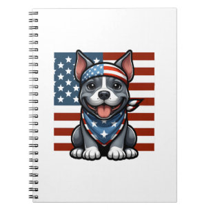Patriotic Pitbull American Flag 4th of July BBQ Notebook