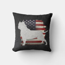 Patriotic Pitbull American Flag Throw Pillow