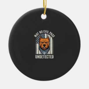 Patriotic Pitbull Guard Dog Ceramic Tree Decoration