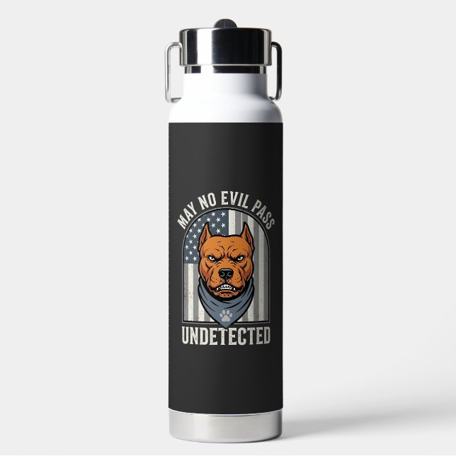 Patriotic Pitbull Guard Dog Water Bottle (Front)