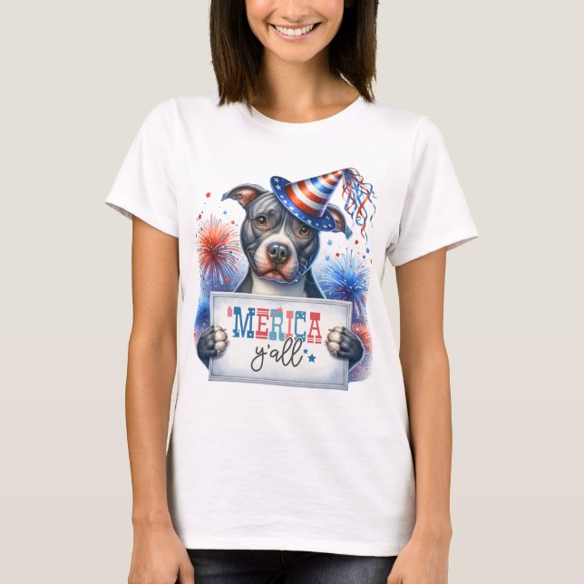 Patriotic Pitbull "Merica Y'all T-Shirt (Front)