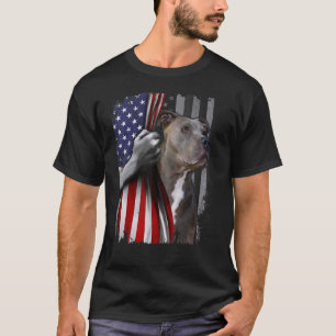 Patriotic Pitbull Vintage American Flag Dog  Men W T-Shirt