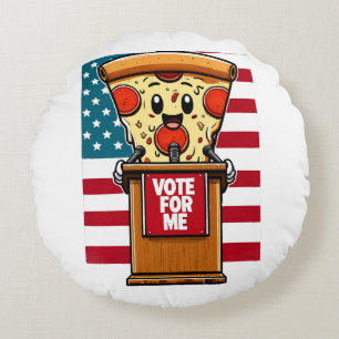 patriotic pizza vote for me round cushion