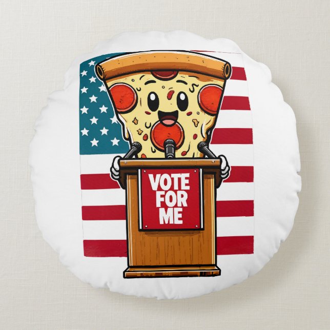 patriotic pizza vote for me round cushion (Front)