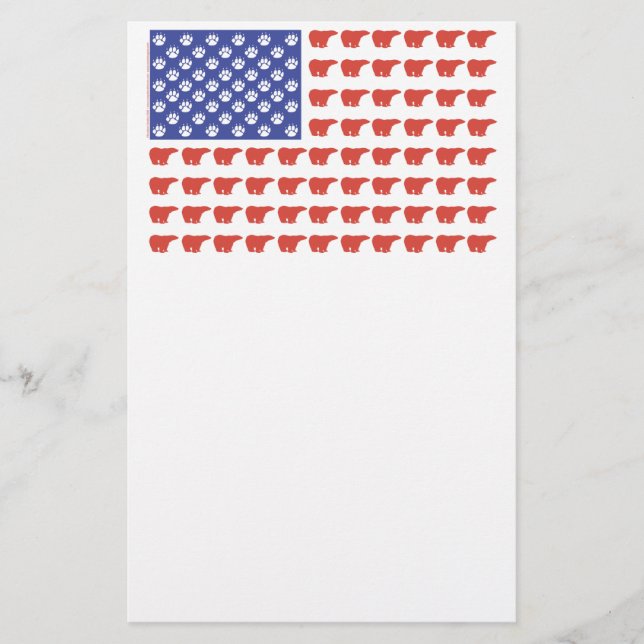 Patriotic Polar Bears USA Stationery (Front)