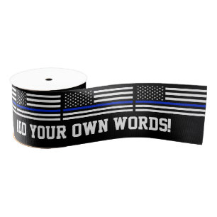 Patriotic Police Flag Custom Text Grosgrain Ribbon
