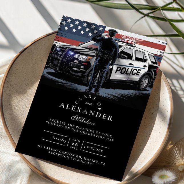 Patriotic Police Officer Graduation Invitation (Creator Uploaded)
