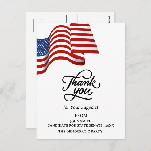 Patriotic Political Campaign Election Thank You Postcard (Front/Back)