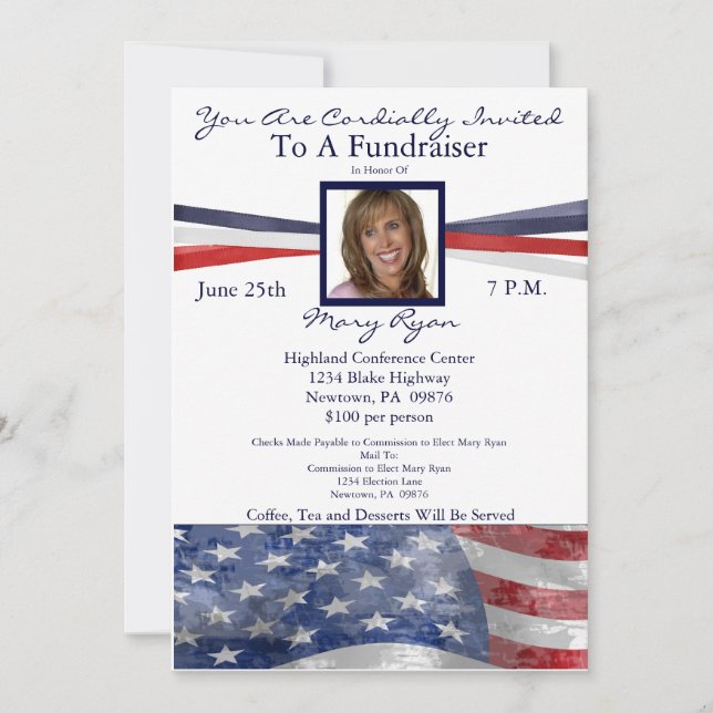 Patriotic Political Fundraiser Invitation w/ Photo (Front)