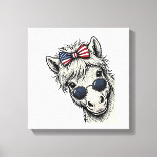 Patriotic Pony With Sunglasses Vintage Vector Desi Canvas Print