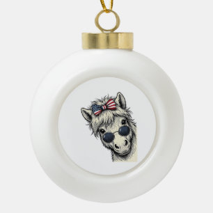 Patriotic Pony With Sunglasses Vintage Vector Desi Ceramic Ball Christmas Ornament