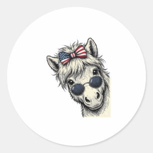 Patriotic Pony With Sunglasses Vintage Vector Desi Classic Round Sticker