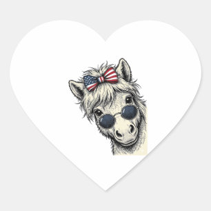 Patriotic Pony With Sunglasses Vintage Vector Desi Heart Sticker