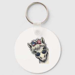 Patriotic Pony With Sunglasses Vintage Vector Desi Key Ring