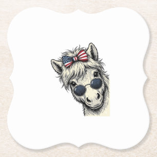 Patriotic Pony With Sunglasses Vintage Vector Desi Paper Coaster