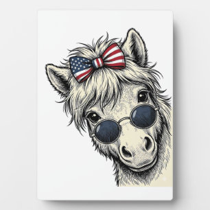 Patriotic Pony With Sunglasses Vintage Vector Desi Plaque